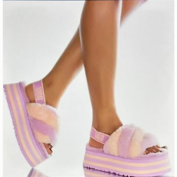 Ugg Womens Disco Stripe Platform Slides Pink Peacock 8 - Picture 1 of 16
